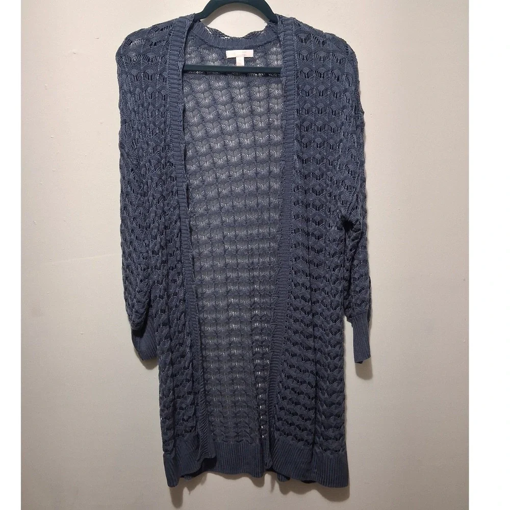 LC Lauren Conrad Blue Gray Open Knit Pointelle Longline Cardigan Sweater Medium